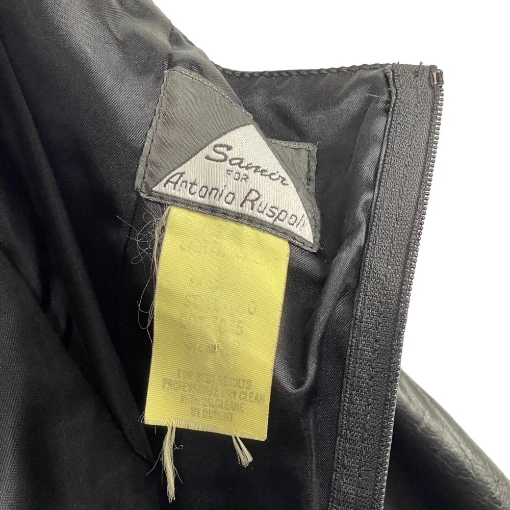 VINTAGE 80S SAMIR ANTONIO RUSPOLI LEATHER STRAPLESS RUFFLE PARTY COCKTAIL DRESS